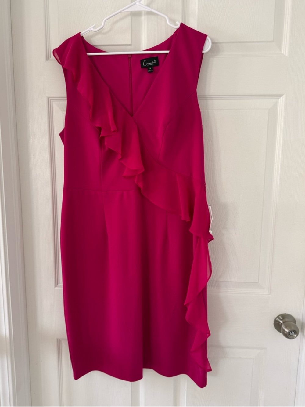 Connected Apparel Hot Pink Ruffle Sheath Dress Sleeveless V-Neck Size 16